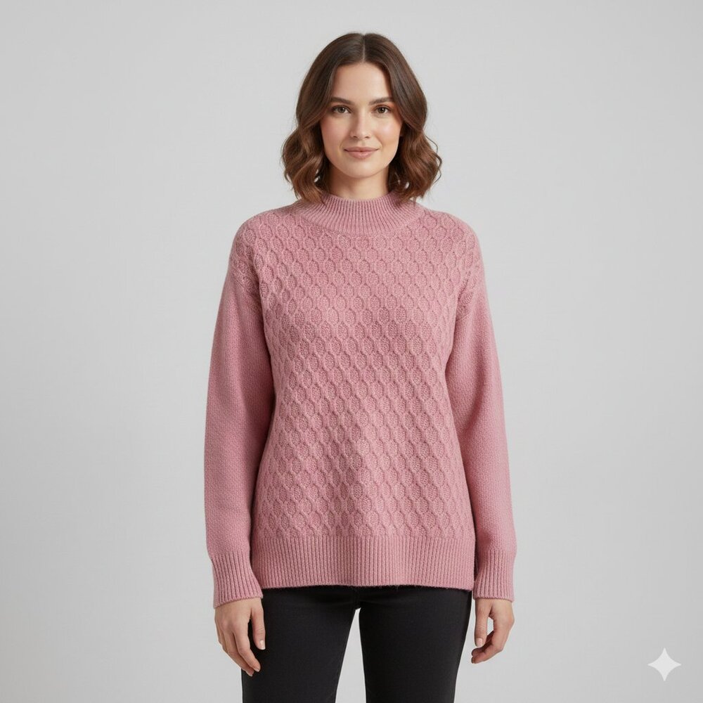 Talbots Honeycomb Cable Knit Women's Medium Pink Mock Neck Pullover Sweater EUC - Picture 15 of 15
